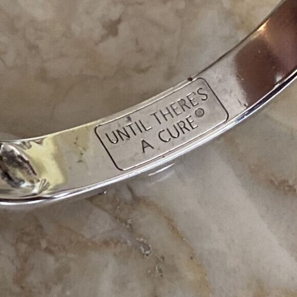 Breast Cancer “Until There Is A Cure” Silver Cuff Bracelet Unisex - Picture 9 of 9